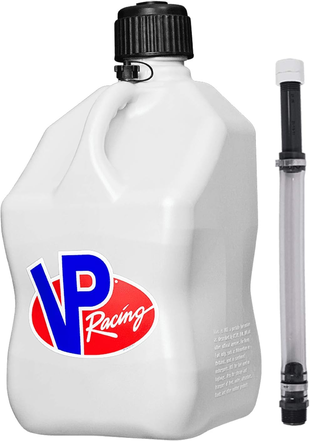 VP Racing Fuels Motorsport 5 Gallon Square Plastic Utility Jug White & 14 Inch Hose