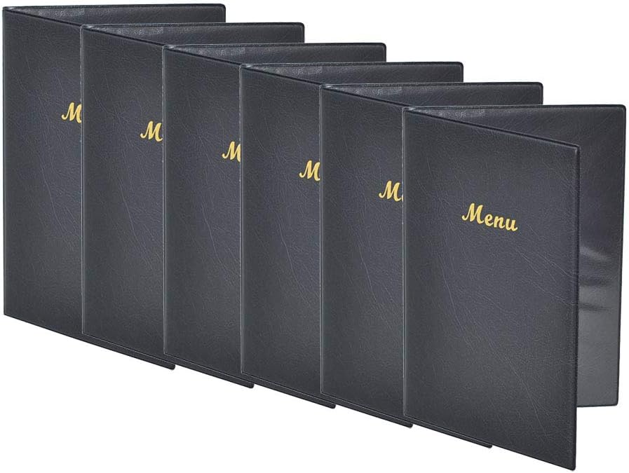 Black PVC Menu Cover Menu Holder Leaflet Black Stands Display Board Cover Restaurant Commercial (2 Sides) (A5-Pack of 6)