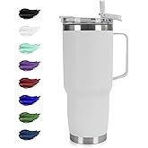 30oz Tumbler with Handle, Insulated Leak Proof Coffee Travel Mug with Straw Lid Double Wall Stainless Steel Vacuum Tumblers Metal Cup Keep Hot and Iced Drink for Gym, Office, Camping, White 1 Pack