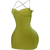 SOLY HUX Women's Summer Mini Dress Criss Cross Lace Up Backless Ruched Bodycon Cocktail Party Cami Dresses Plain Green Small