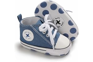 ORAWU Newborn Baby Girls Boys Canvas Shoes Infant Soft Sole Slip On First Walkers Sneaker Toddler Flat Loafers High Top Crib Denim Unisex Moccasins Shoe