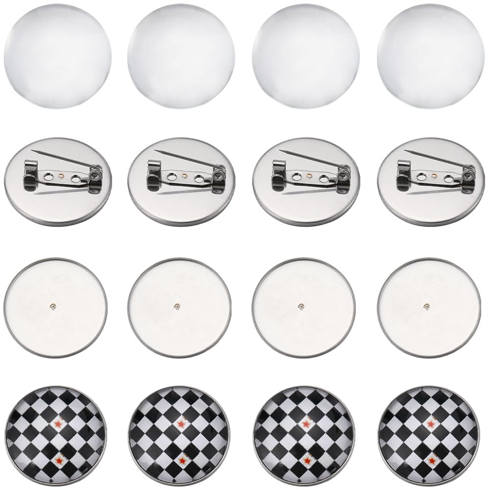 SUNNYCLUE 1 Box Cabochon Bezel Settings Stainless Steel Lapel Pin Blanks 20Pcs Round Cabochon Tray Brooch Blanks 20Pcs Clear Glass Cabochons Badge Brooches Making Kit for Crafts Memorial Photo