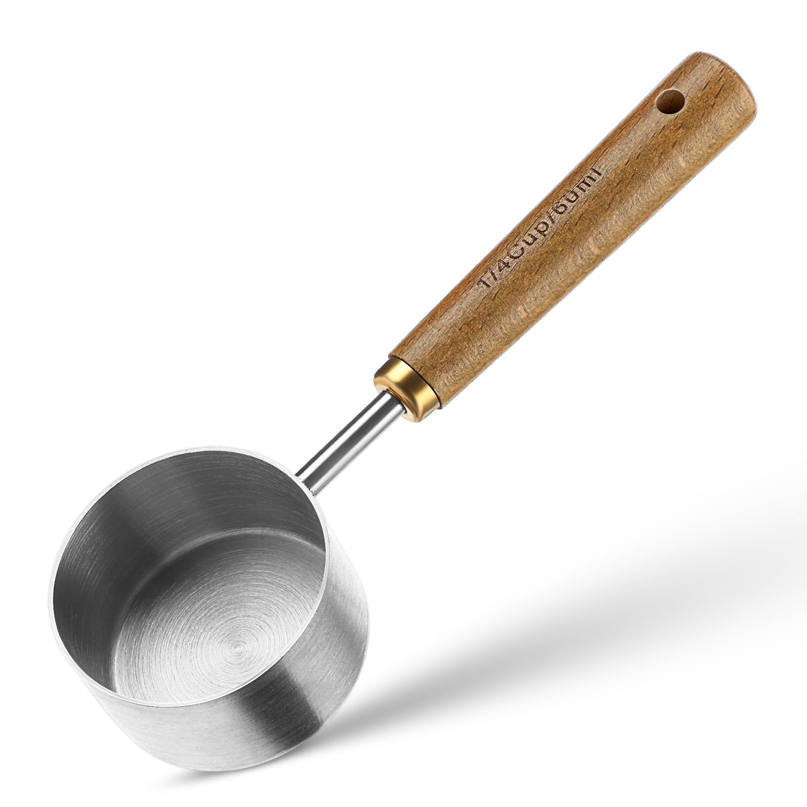 1/4 Cup Scoop 60ml Scoops Measuring Scoop Quarter Cup Measure with Wooden Handle, Stainless Steel Measuring Cups Scoops for Coffee Baking Tea