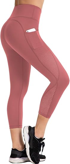 Amazon Co Jp Uurun ハイウエスト ヨガパンツ カプリ ワークアウト ランニング レギンス ポケット付き 透けない生地 服 ファッション小物