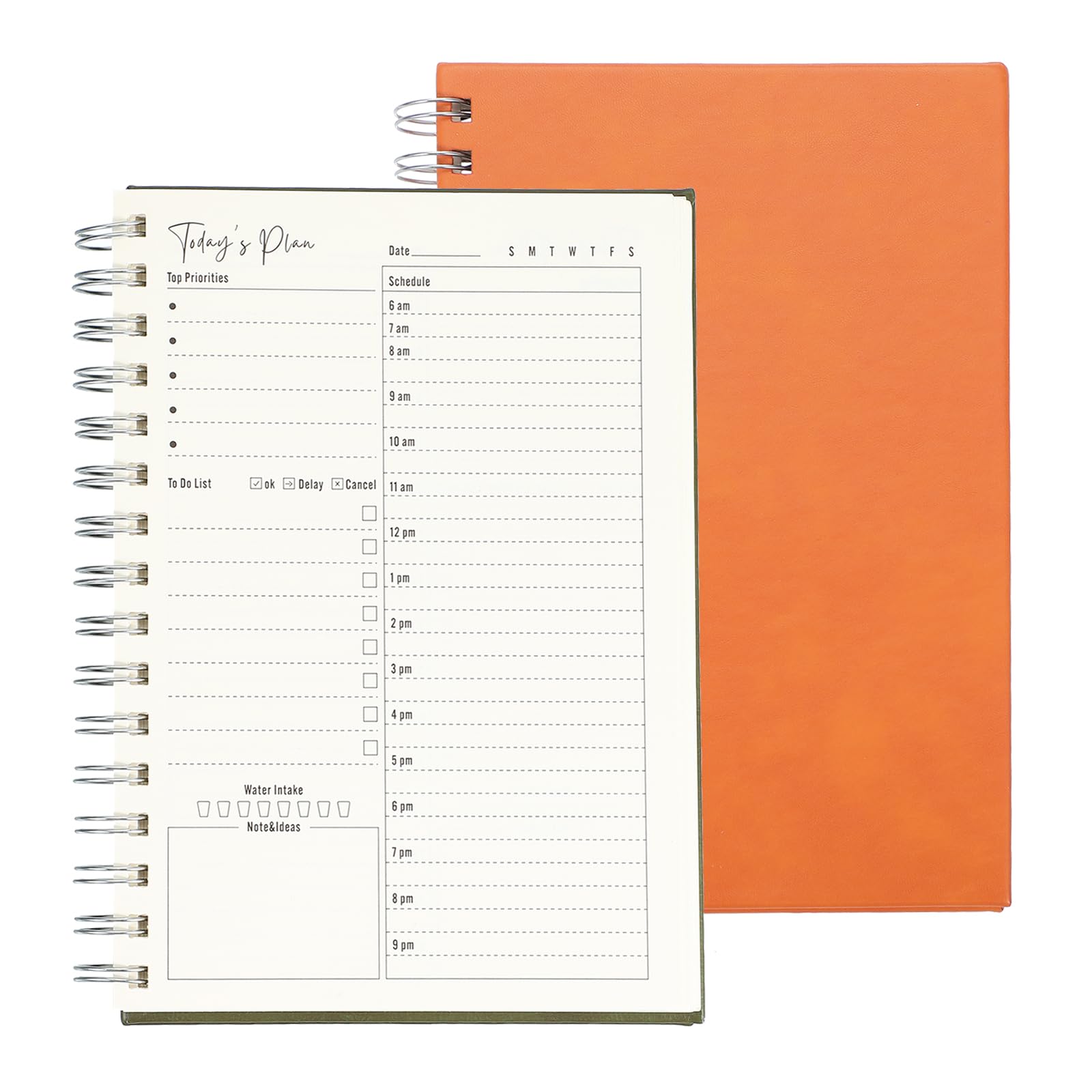 PATIKIL Undated Daily Planner with Hourly Schedule, A5 5.5"x 8.5" To-Do List Hard Cover Spiral Notebook Appointments Planner Notebook to Organize Daily Tasks and Agendas, Orange