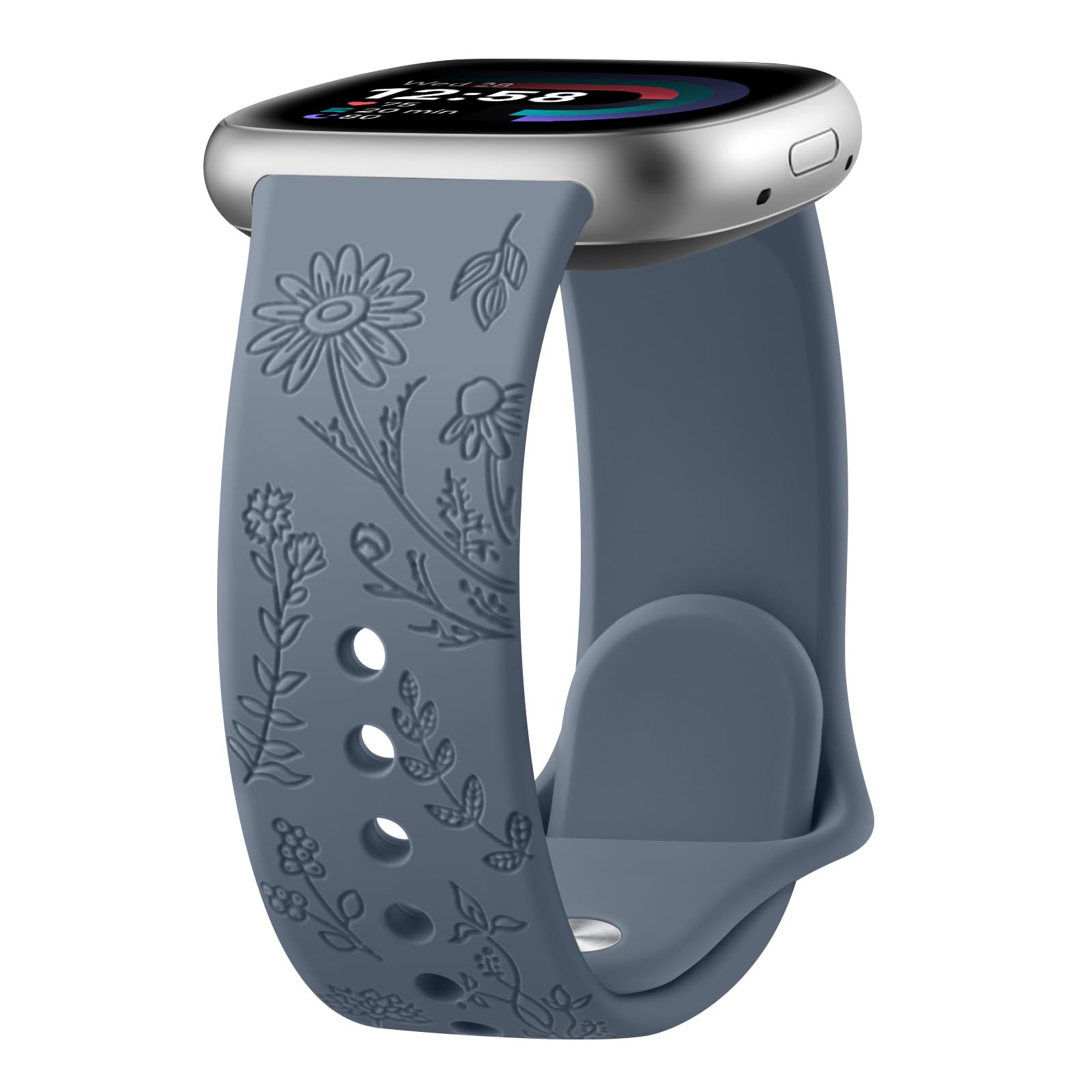 Tobfit Flower Pattern Strap for Fitbit Sense/Sense 2/Fitbit Versa 4/Fitbit Versa 3 Straps for Women Men, Adjustable Silicone Replacement Band (Grey blue)
