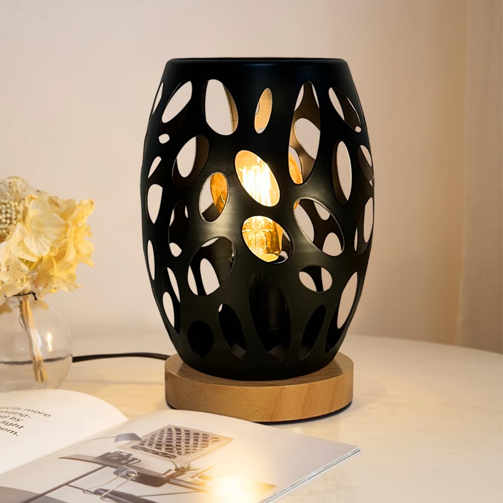 HHMTAKA Metal Lampshade Bedside Table Lamps Egg Shaped Bedroom Lamps Decorative Bedside Lamps with Edison Bulb for Bedroom Home Weddings Parties Patio Indoor (Black) — image 1