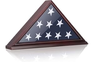 ARRAWIS Flag Display Case, Thick Bottom Edge Military Flag Box with High Transparent Glass Front, Solid Wood Wall Mounted Flag Case Shadow Box for 5'x9.5' American Veteran Burial Flag (Red)