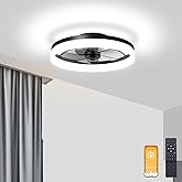 VOLISUN Low Profile Ceiling Fans with Lights and Remote, Fandelier Ceiling Fan Flush Mount, 3000K-6500K Smart Bladeless LED F
