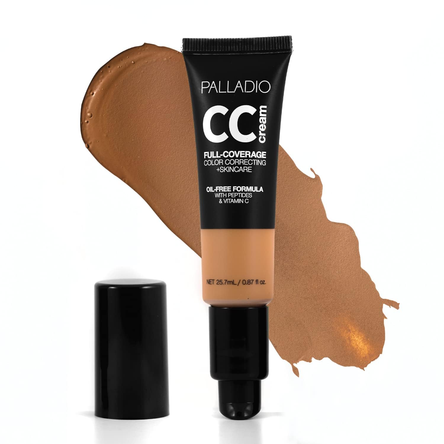 Palladio Full-Coverage Color Correction CC Cream, Oil-Free with Peptides & Vitamin C, Best for Correcting Redness and Uneven Skin Tone, Buildable Foundation Coverage (Rich 51W)