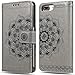CASEOWL iPhone 8 Plus Case,iPhone 7 Plus Flip Embossed Leather Wallet Cases with Protective Detachable Slim Case Fit Car Mount, Mandala Flower Design with Card Slots, Strap for iPhone 7/8 Plus[Gray]