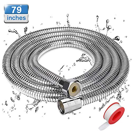 Shower Hose Extra Long Chrome Winzwon 79inches Stainless Steel with 1/2" Ends Fit Handheld Shower Head With Brass Hardware and Seal Waterproof Tape