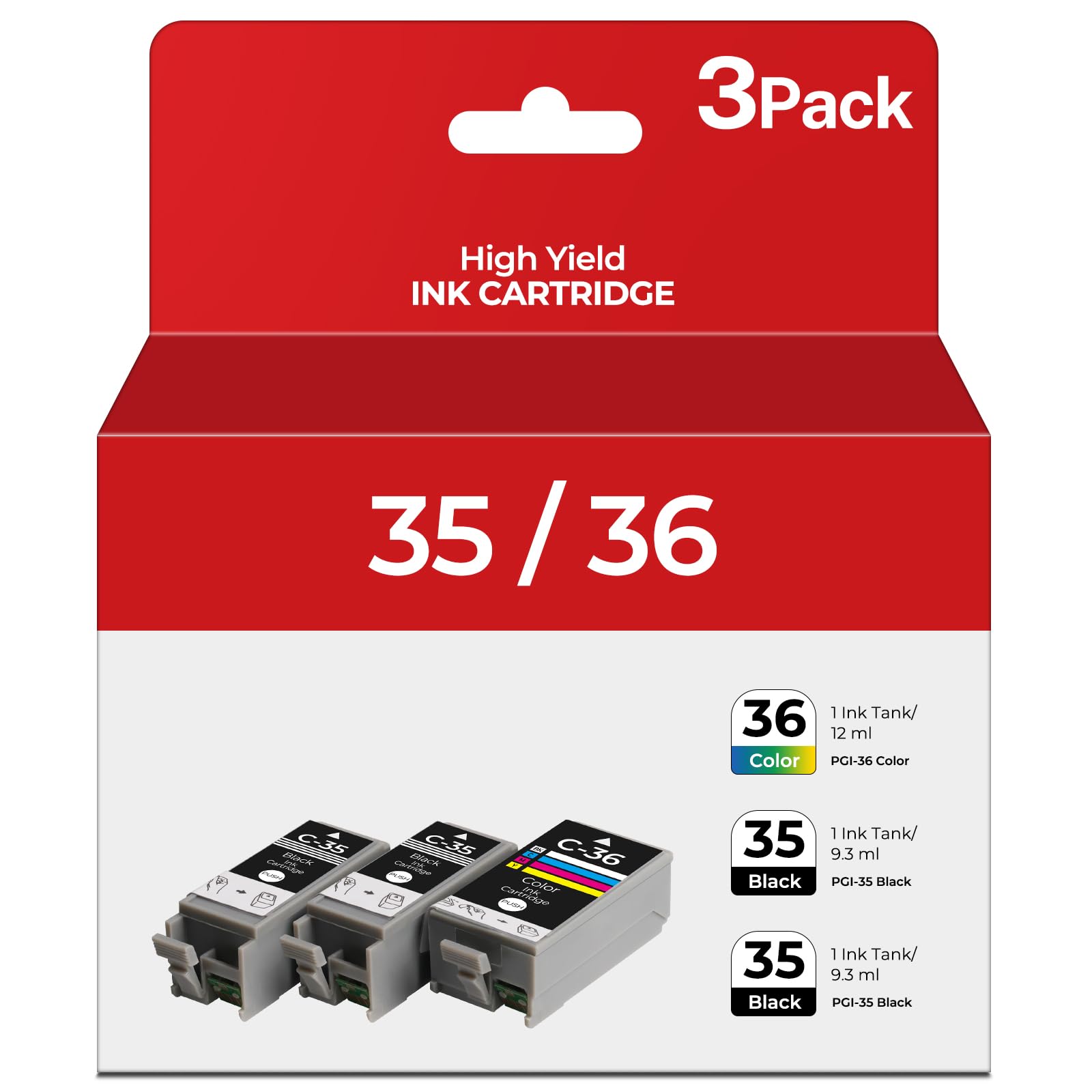 Photo 1 of PGI-35 CLI-36 Ink Cartridges PIXMA TR150 TR160 IP110 IP100 Ink for Canon 35 36 Ink Cartridges Compatible for Canon PIXMA TR150 IP110 TR152 mini260 mini320 ip 110 100 TR 150 Printers (2 Black, 1 Color)