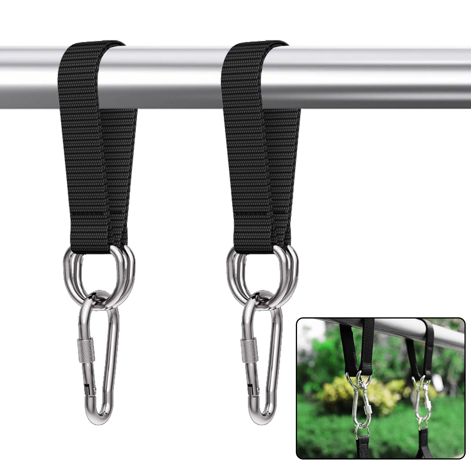 Cfcyhla Pack of 2 Hammock Attachments, Tree Swing Strap, Swing Hanging, 2 x 29 cm Hammock Straps with 2 Heavy Duty Carabiners and D-Rings, for Swing Attachment Hammocks