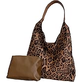 WEEKXING Suede Bags for Women Leopard Print Suede Tote Bag,Suede Shoulder Bag,Womens Hobo Handbag,Slouchy Bags