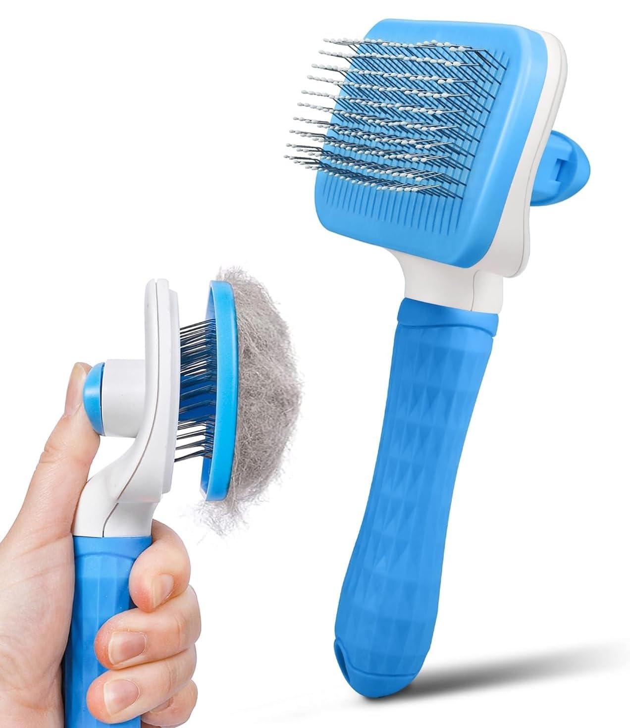 SHEEN Dog Brush Cat Brush Grooming Comb,Self Cleaning Cat Dog Slicker Brushes with Smooth handle,Pet Grooming Tool with Cleaning Button for Cat Dog Shedding Brush Cat Dog Massage Clean (BLUE)