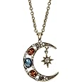 Mystical Quarter Moon Pewter Pendant Necklace – Faceted Clear Crystal, 20 Inch Chain