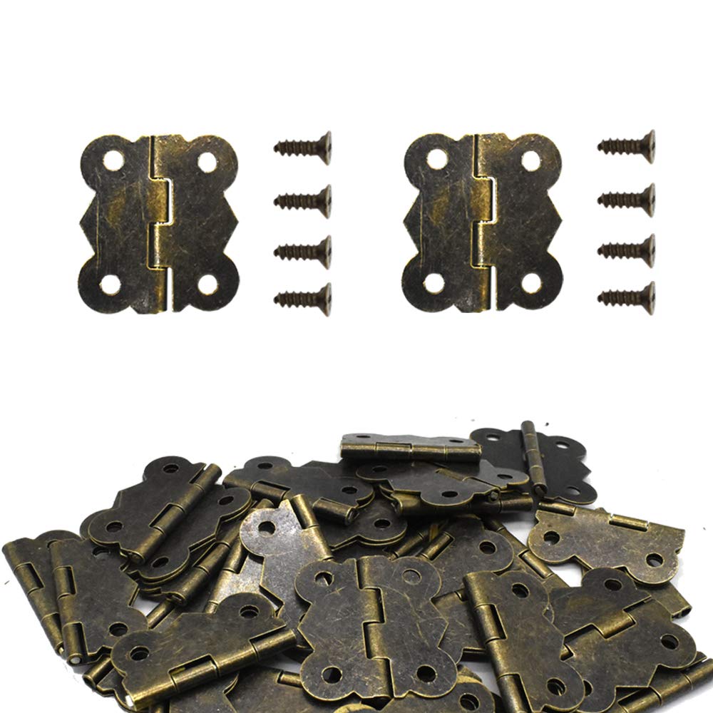 50Pcs Antique Bronze Mini Butterfly Hinges Retro Butt Hinges Home Furniture Cabinet Hardware Door Drawer Cupboard Hinge with 200 Pieces Replacement Hinge Screws (Butterfly Shaped)
