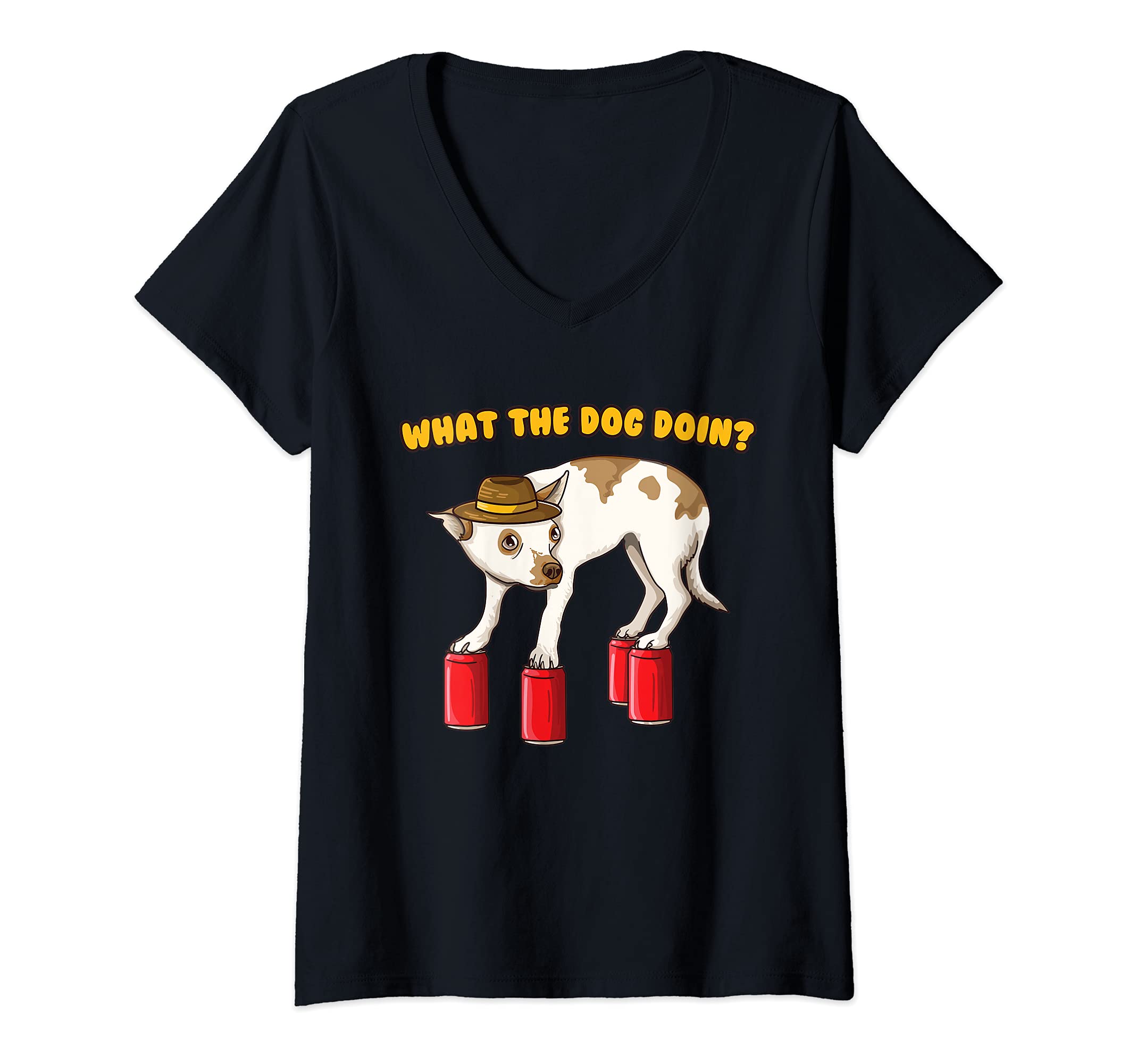 Womens What The Dog Doin Funny Ironic Dank Meme V-Neck T-Shirt