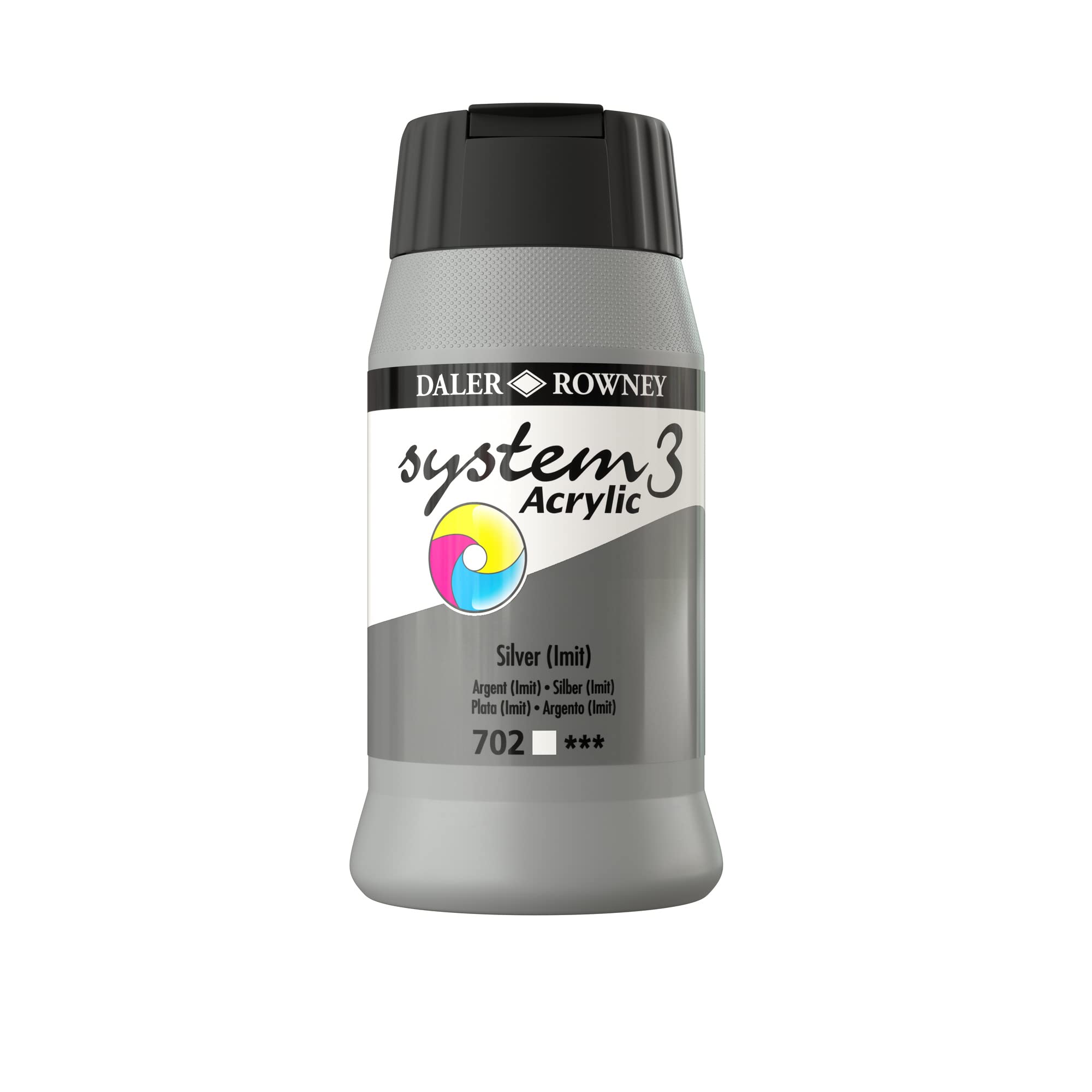 Daler-Rowney System3 Acrylic Paint, Plastic Pot, 16.91oz - 500 ml, Silver Imitation