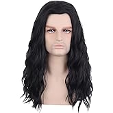 PATTNIUM Black Male Wig Long Wavy Black Wig for Men Shoulder length Mens Wigs Heat Resistant Synthetic Unisex Cosplay Party Costume Daily Wear Wigs (Black)