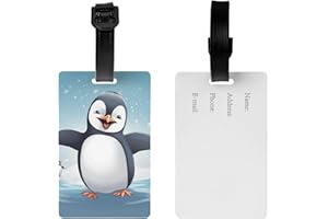2Pack Luggage Tags for Suitcases Happy Penguin Travel Bag Tag with Privacy Cover ID Label Address Card Name ID Tag for Handba