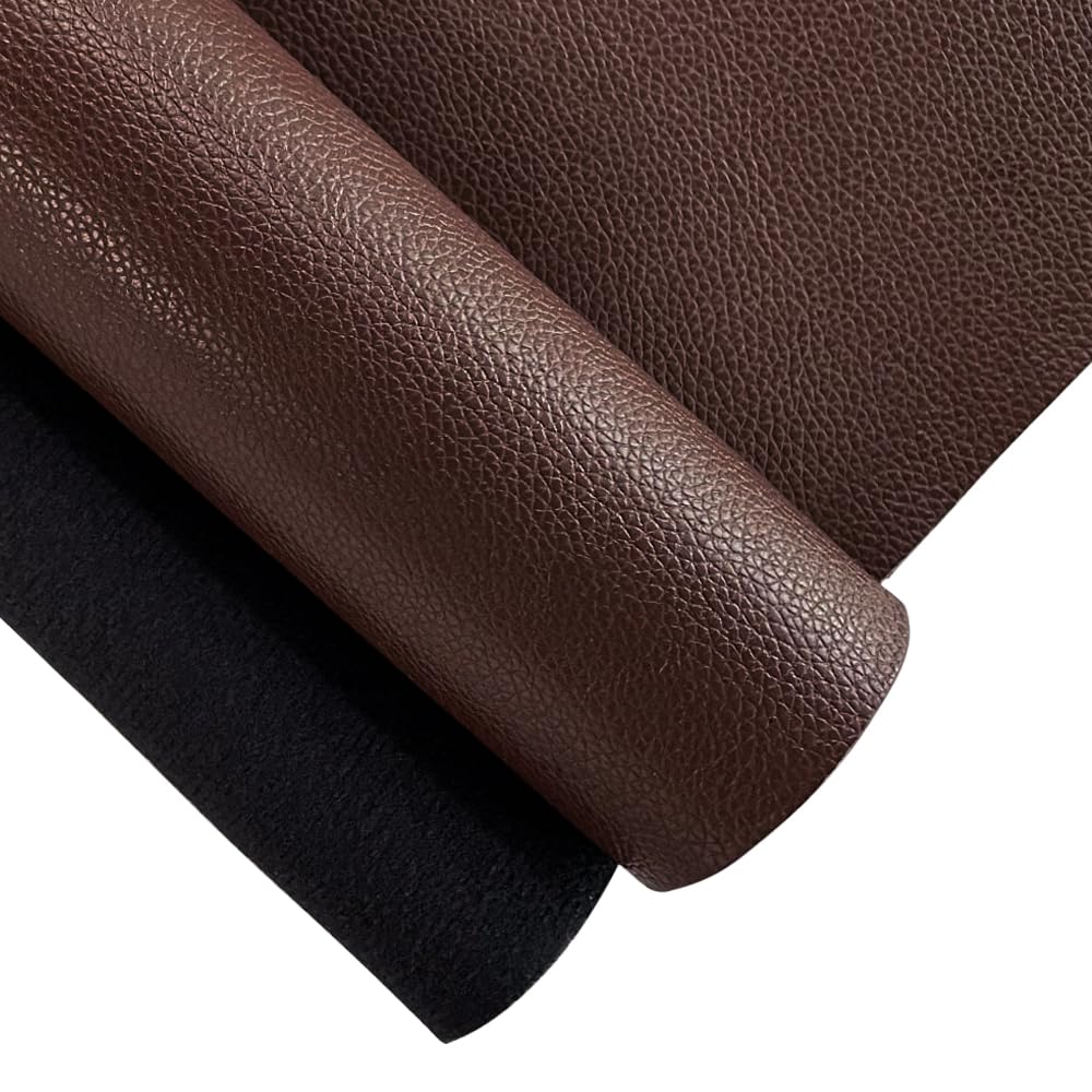 XHT 30x135cm Lychee Texture Solid Color Faux Leather Soft PU Vinyl Synthetic Leather for Earrings Bows Craft Making (Deep Brown)