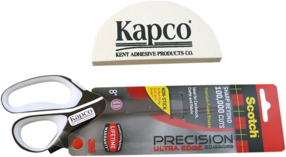 KAPCO TOOLKIT Book Repair Precision Bundle, 8" Teflon Non-Stick Scissors, Deluxe Easy Grip Applicator Squeegee