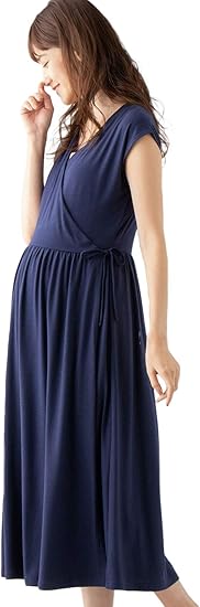 Amazon Co Jp Angeliebe エンジェリーベ マタニティ 授乳 しやすい 2way ラップ ロング ワンピース 産前産後 妊婦服 半袖 春夏 フリー ネイビー 服 ファッション小物