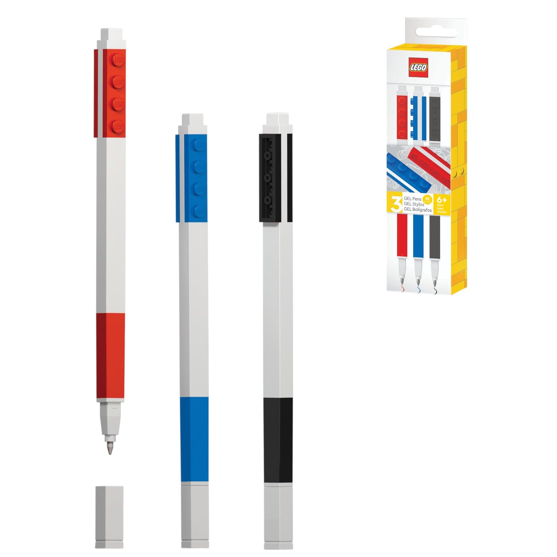 IQ LEGO Stationery Colored Gel Pens 3 Pack with Building Bricks (51513), Back to School, Teacher Classroom Supply