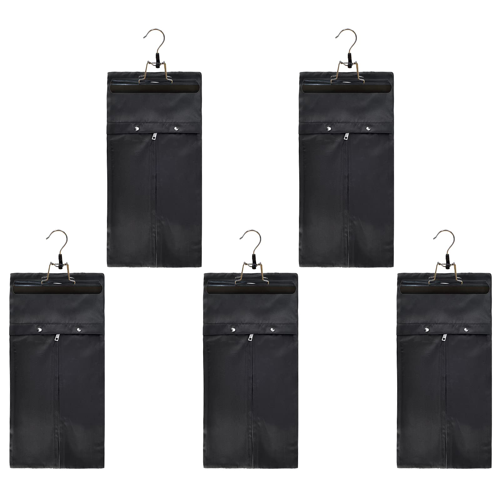 Silk Satin Wig Bags with Wood Hanger, Large Wig Bag Hair Extensions Storage Bags for Packaging Wigs Bundles Tools Travel Gift Bags (Black 5*Bags+5*Hanger,60x29cm)