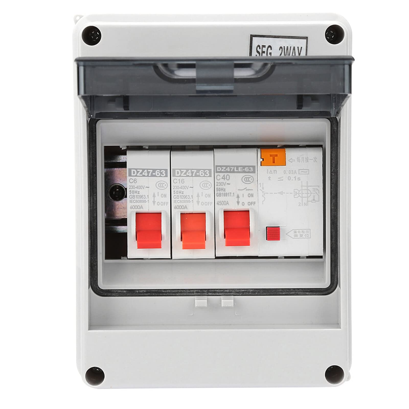 Felenny 2 Way Garage Caravan Consumer Unit 40A 30mA RCD 2MCB 6A+16A Universal Waterproof Leakage Proof Circuit Breaker Panel Box Fuse Board