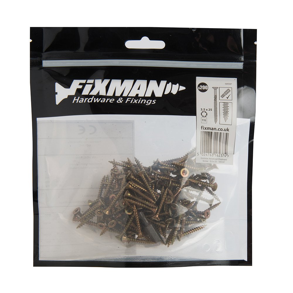 Fixman 595597 Goldstar Advanced Chipboard Screws 3.5 x 20mm 200pk