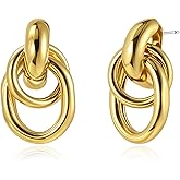Small Gold Knot Earrings for Women Trendy, 14K Gold Plated Chunky Statement Drop Dangle Earrings, Lightweight Hypoallergenic Jewelry Gift for Women