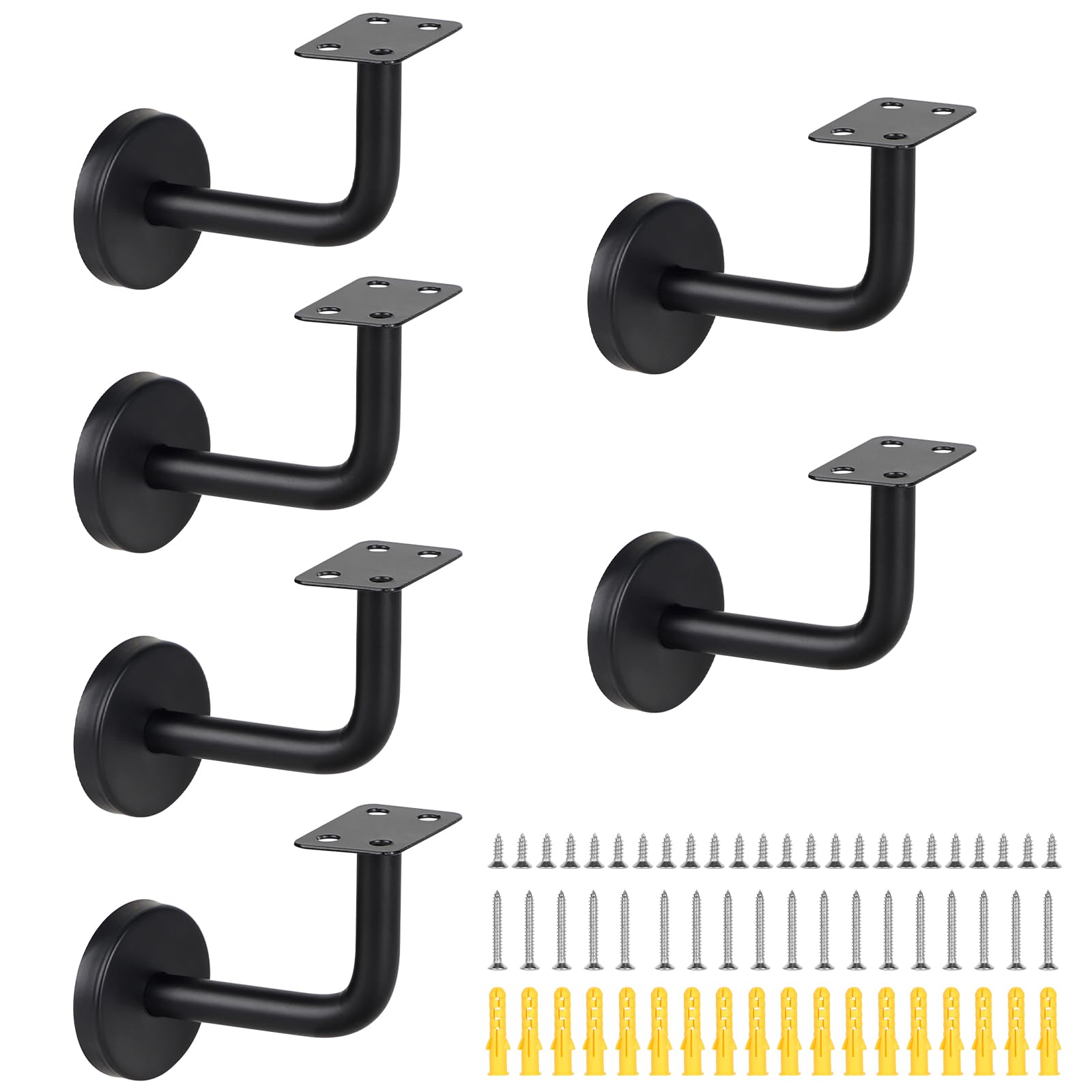 Supaway Stainless Steel Handrail Bracket, Black, 6 Pack, Wall Mount, 60 x 80 mm