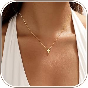 Truloris Cross Necklace for Women, Dainty 14K Gold Silver Plated Cross Choker Jewelry Non Tarnish Waterproof Cute Simple Mini