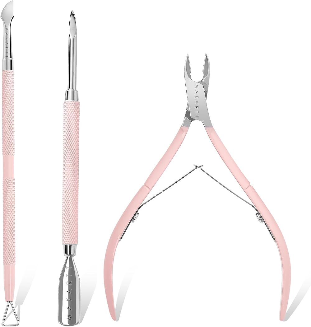 Makartt Cuticle Cutter with Pusher and Nipper 3 Pcs Set Stainless Steel