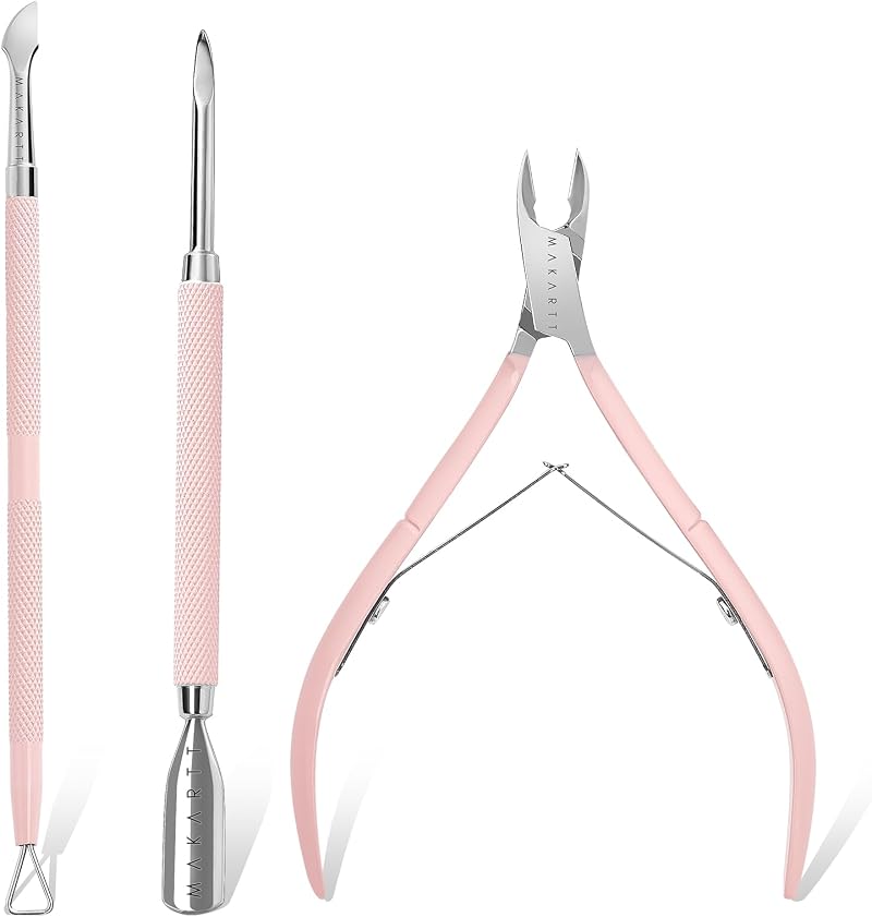 Makartt Cuticle Cutter with Pusher and Nipper 3 Pcs Set Stainless Steel