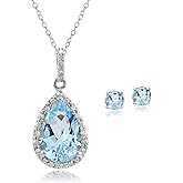 B. BRILLIANT Sterling Silver Gemstone Teardrop Necklace & Stud Earrings Gift Jewelry Set for Women