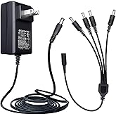 12V 2A 6ft AC to DC Power Supply Adapter & 4-Way DC Power Splitter Cable for CCTV Security Camera DVR NVR LED Strip Router Sp