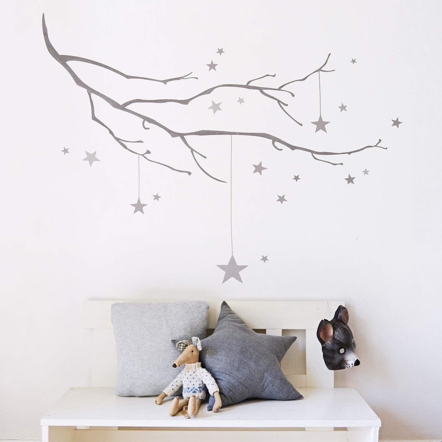 Koko Kids Winter Branch with Stars Fabric Wall Decal ~ for Baby Nursery and Children's Rooms. Made of Fabric, not Vinyl, Free from BPA & Phthalates. (Gray)