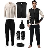 Dicxoser Renaissance Medieval Costume for Men - Pirate Viking Costume 7 Pcs Set, Medieval Cosplay Halloween Outfit