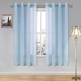 DWCN Sky Blue Sheer Curtains 2 Panels 52x84 Eyelet Top Voile Linen Look
