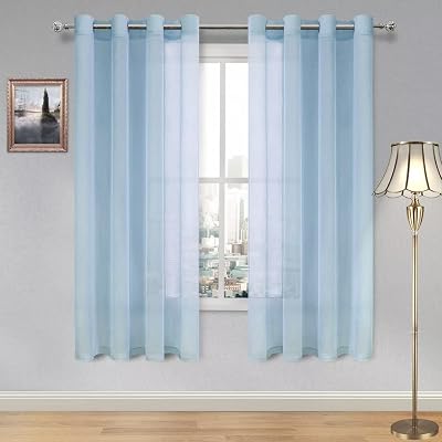 DWCN Sky Blue Sheer Curtains 2 Panels 52x84 Eyelet Top Voile Linen Look