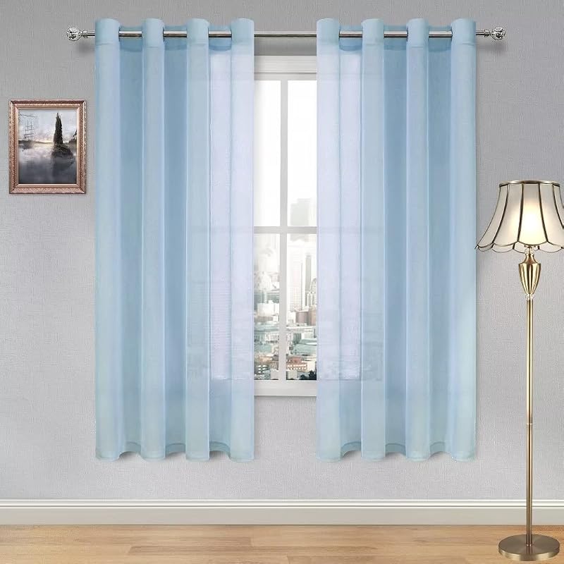 DWCN Sky Blue Sheer Curtains 2 Panels 52x84 Eyelet Top Voile Linen Look