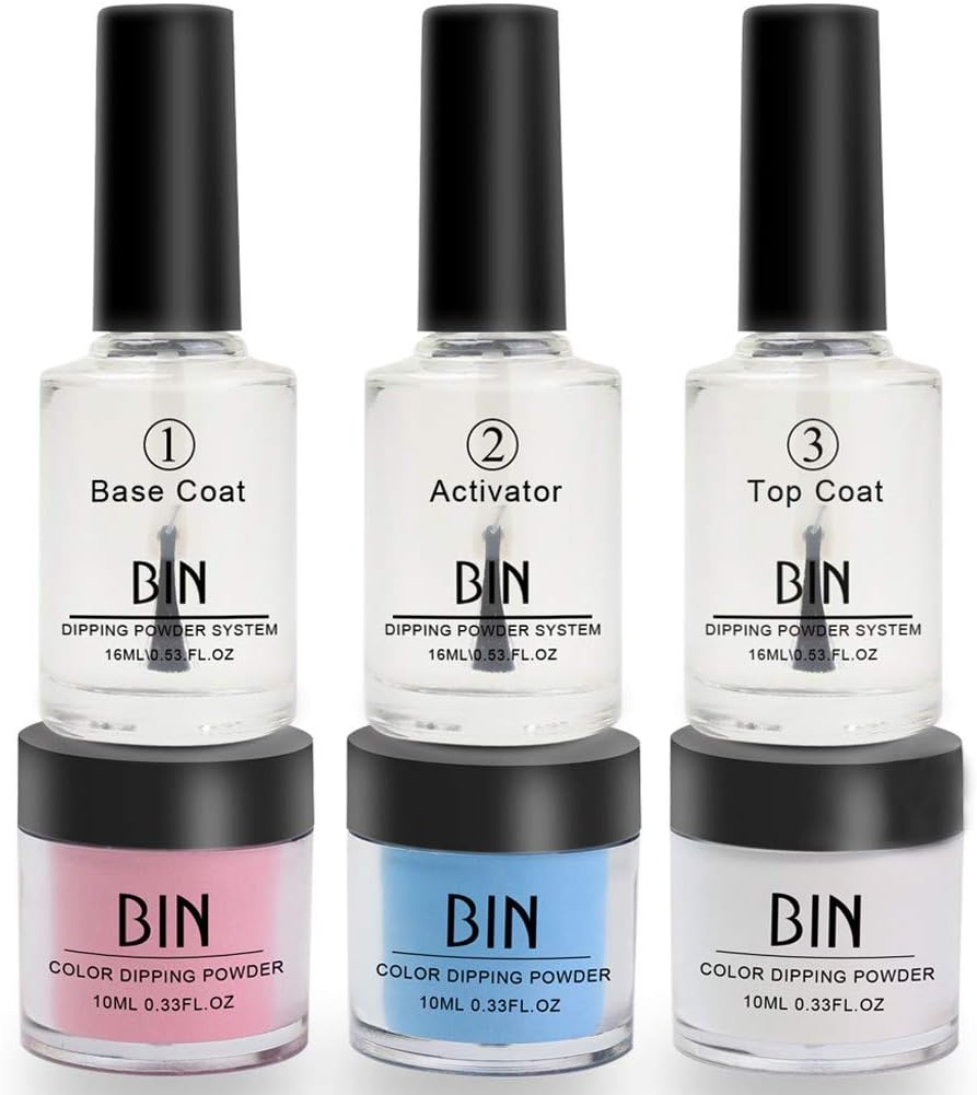 Nail Dipping Powder Set Starter Kit French Manicure Kit 3+1+1+1Powders Base & Top Gel Activator Dip Powder Nails Natural Dry (A)