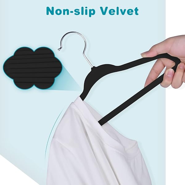 BAGAIL 50 PACK KIDS VELVET HANGERS 11 INCHES CHILDREN’S CLOTHES HANGERS NON-SLIP BABY HANGERS FOR INFANT/TODDLER (BLACK)