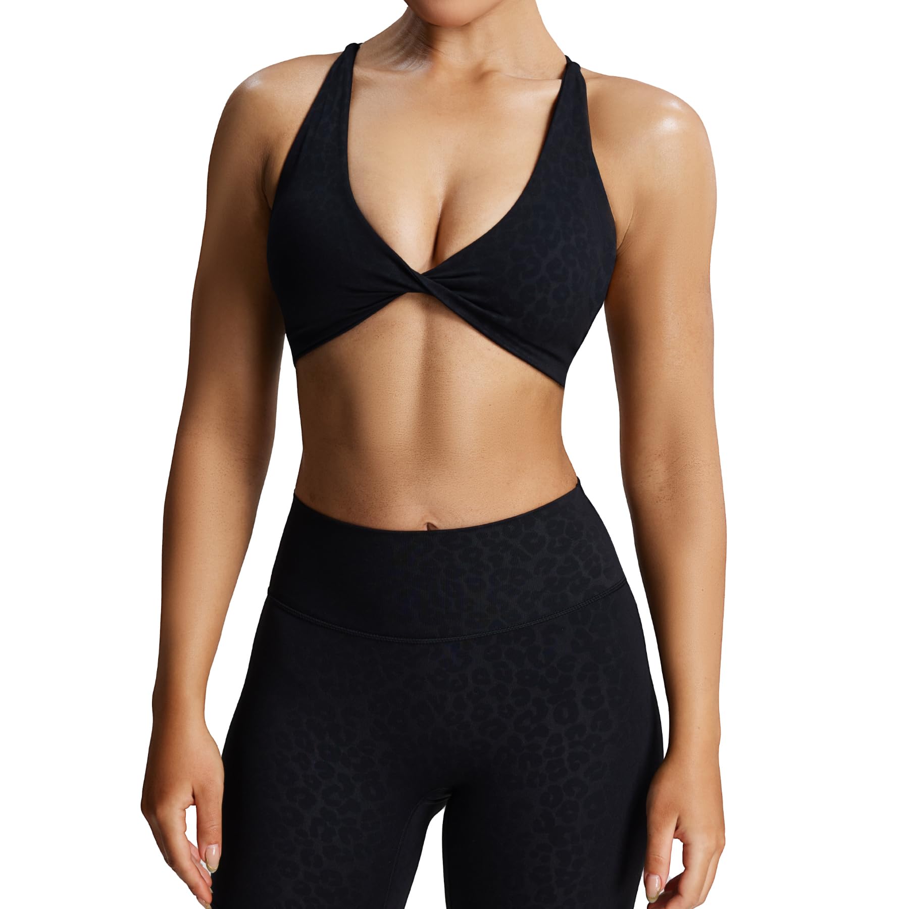 Photo 1 of Aoxjox Women's Workout Sports Bras Fitness Sienna Low Impact Bra Yoga Crop Tank (Black Leopard Print, XX-Large)