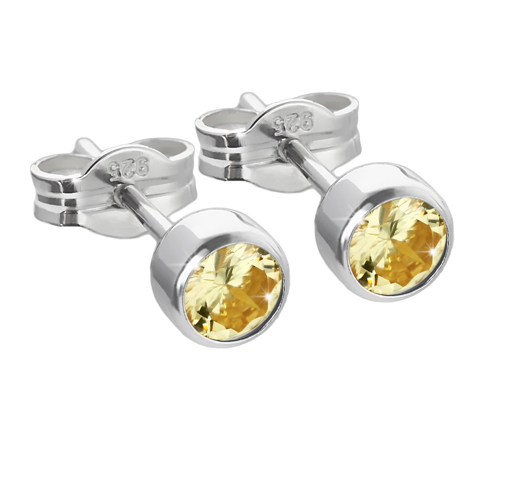 NKlaus pair of stud earrings silver 925 4,50mm yellow zirconia ladies men children 6667