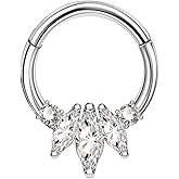 COCHARM Lotus Septum Rings 16g Dainty Septum Jewelry Emeraled CZ Daith Earrings 8mm/10mm Septum Clicker Cute Silver Septum Piercing Marquise Daith Jewelry